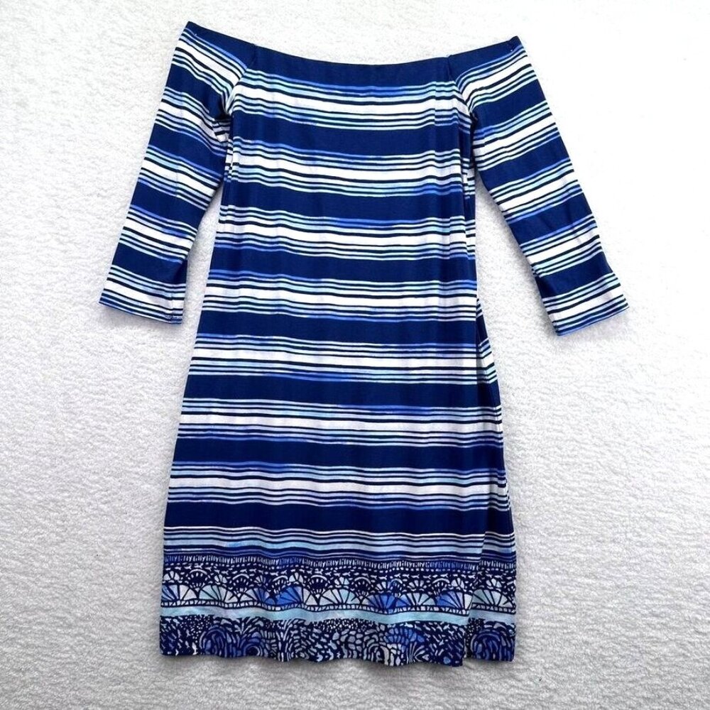 Lilly Pulitzer Womens Small Laurana Blue‎ Stripe Off-The-Shoulder Stretch Dress